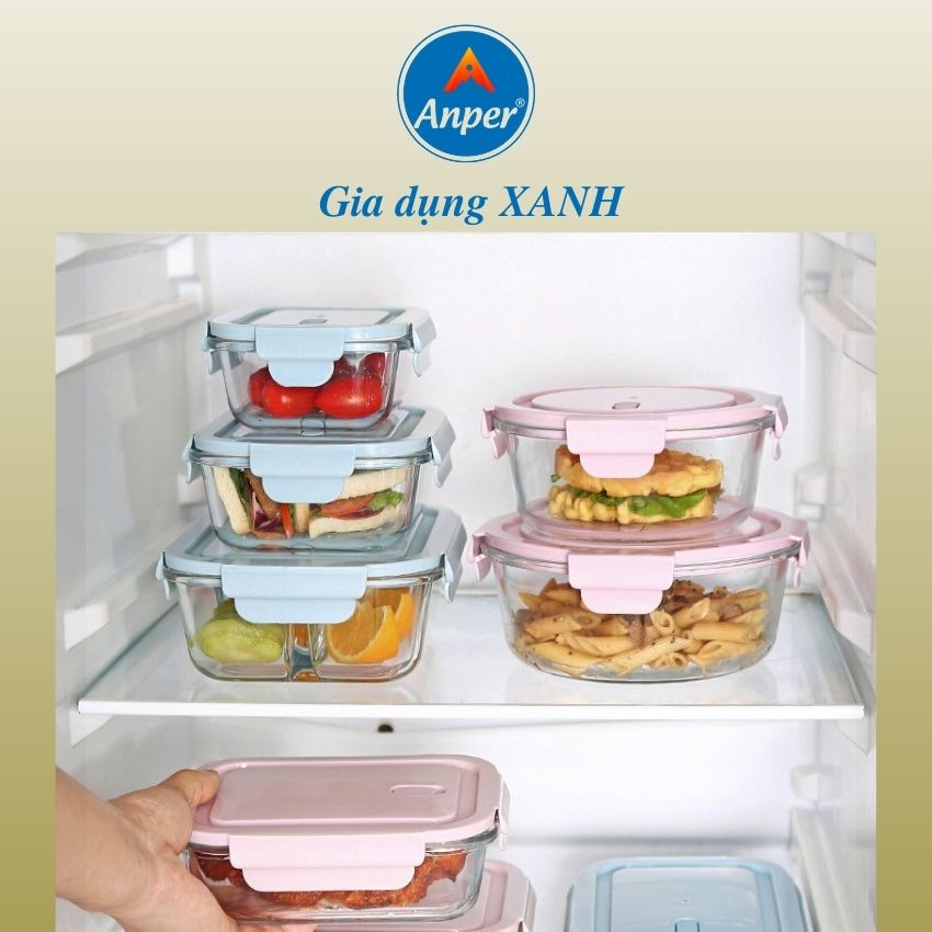 Hộp thuỷ tinh 650ml 960ml 1040ml ANPER  Hộp Cơm Thủy Tinh Hộp Đựng thức ăn thố thủy tinh hộp đựng thực phẩm