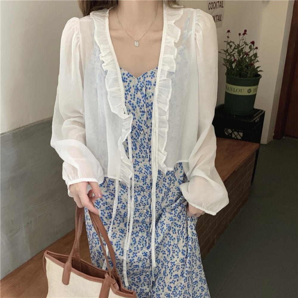 Áo Sơ Mi Tay Dài Cổ Lá Sen Cột Dây Màu Đen Thời Trang 50805