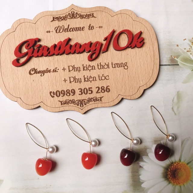 2 đôi khuyên tai chery hạt trai phong cách Nhật Bản