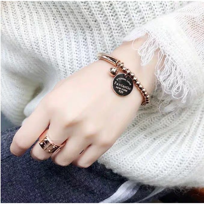 Vòng Tay Chuỗi Hạt Tròn Mạ Vàng Hồng 18K Phong Cách Châu Âu Thời Trang