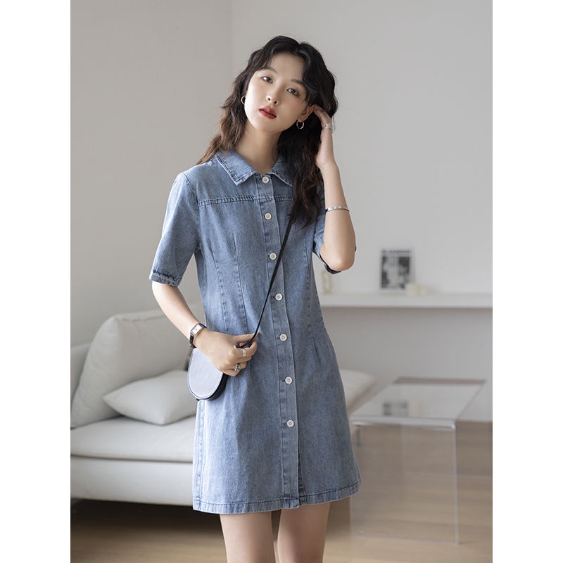 Đầm Denim Cổ polo Tay Ngắn Thời Trang Mùa Hè Hàng Mới Dành Cho Bạn Nữ 2022
