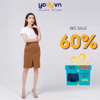 Chân váy dài YODY chất liệu Khaki xẻ công sở mềm mịn co dãn CJN4060
