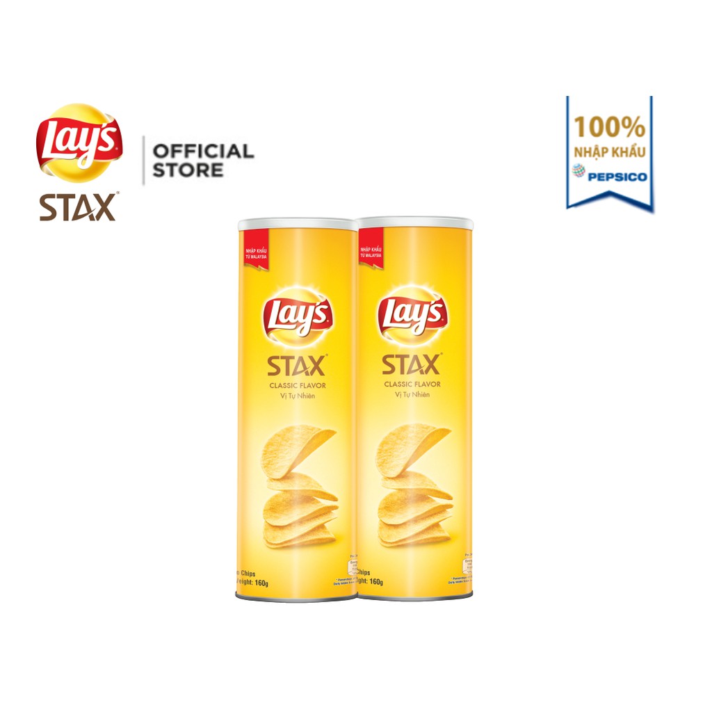 Combo 2 Bánh snack khoai tây miếng Lay's Stax Malaysia vị tự nhiên hộp 160g/hộp