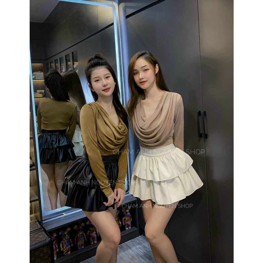 Chân Váy Da  Dáng Xòe Hai Tầng Cá Tính