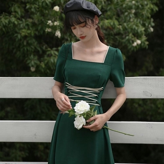 Đầm Midi Ngắn Tay Cổ Vuông Xinh Xắn Dành Cho Nữ / Size S-Xl