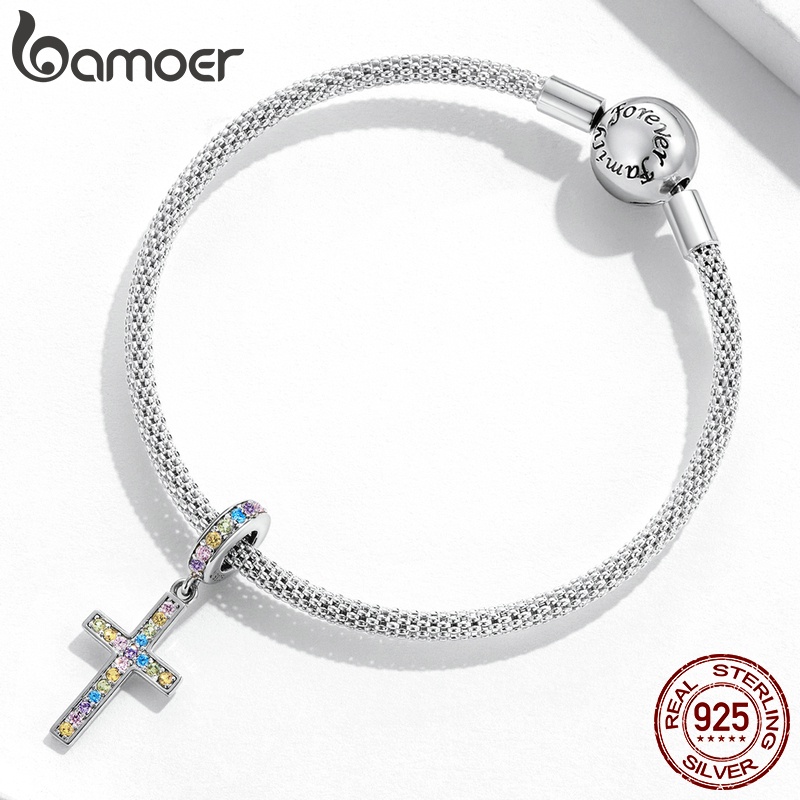 Mặt dây chuyền Bamoer SCC2156 925 bạc hình cây thánh giá nhiều màu tùy chọn thời trang