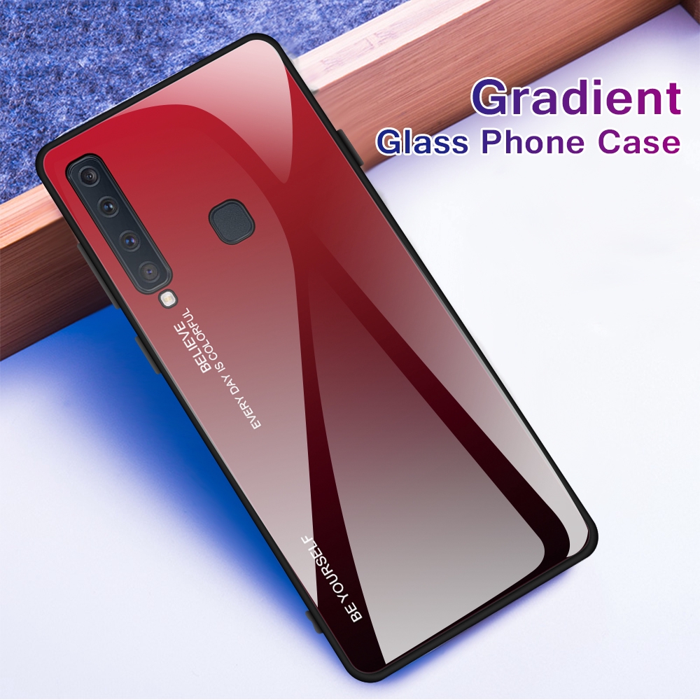 Ốp điện thoại mặt kính cường lực màu loang đẹp mắt cho Samsung Galaxy A9 A7 2018