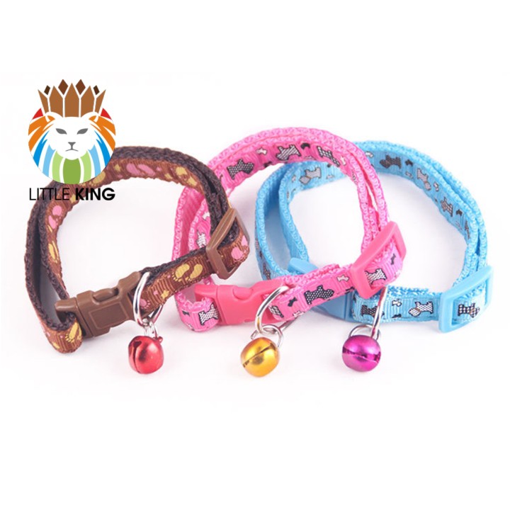 Vòng cổ cho chó mèo có chuông, vòng cổ lục lạc bản 1cm họa tiết bàn chân cho chó mèo Little King pet shop