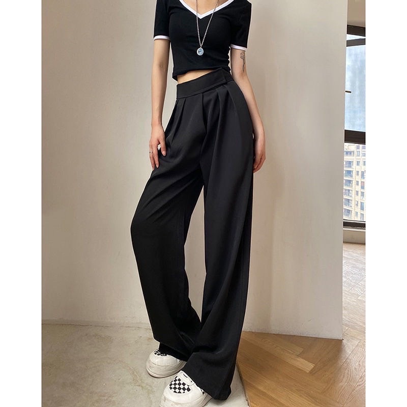 Quần ống rộng cạp dán lưng cao