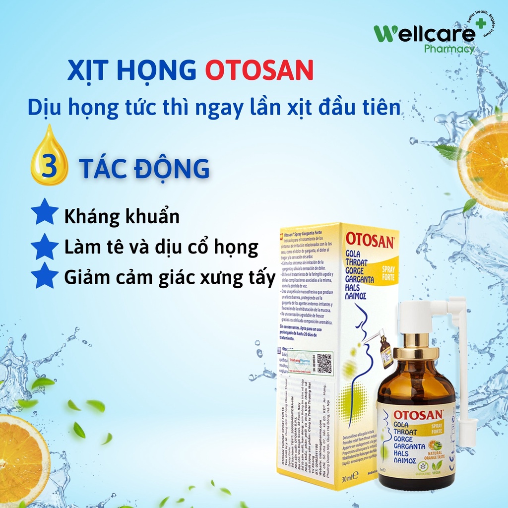 OTOSAN THROAT SPRAY  – Chai xịt 30ml Dung Dịch Xịt Họng Giúp Giảm Ho, Giảm Đau Họng