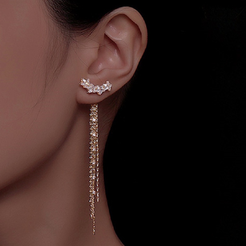 Bông Tai Mạ Bạc 925 Dáng Dài Hình Mặt Cười Đính Đá Zircon Phong Cách Hàn Quốc