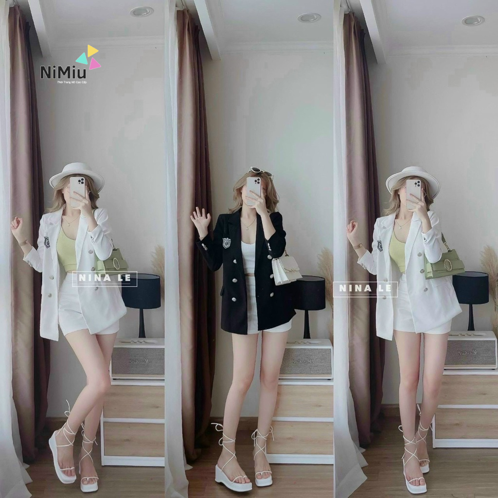 Sét Bộ Nữ Thời Trang Mặc Đi Chơi, Sét Bộ For Áo Thun Gân Mix Quần Kèm áo Khoác Tay Dài Phối Nút Cá Tính