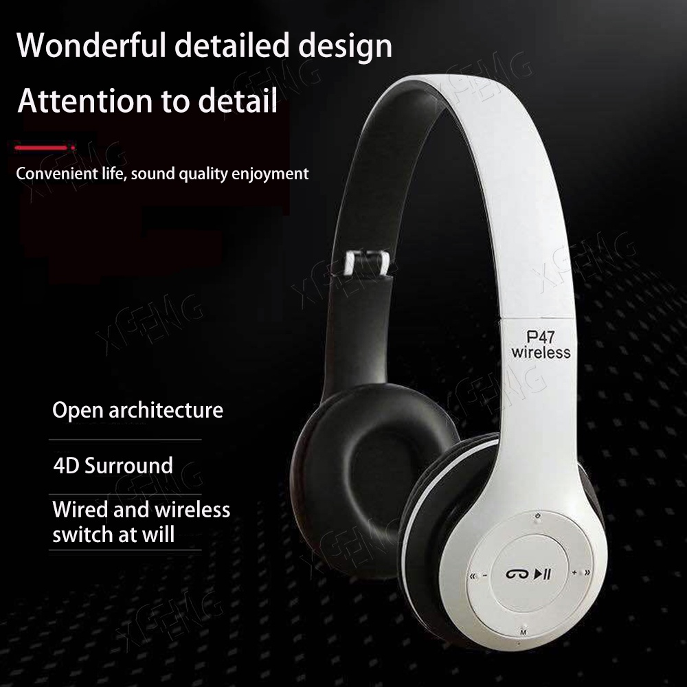 Tai Nghe Bluetooth Không Dây P47 Âm Thanh 4D Gấp Gọn Được Có Thể Gấp Gọn