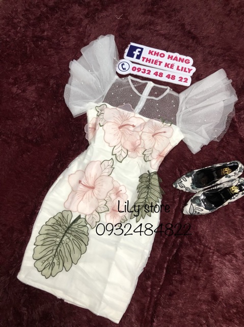 ẢNH VÀ VIDEO THẬT 10000-%  Đầm body kết hoa và lá nổi