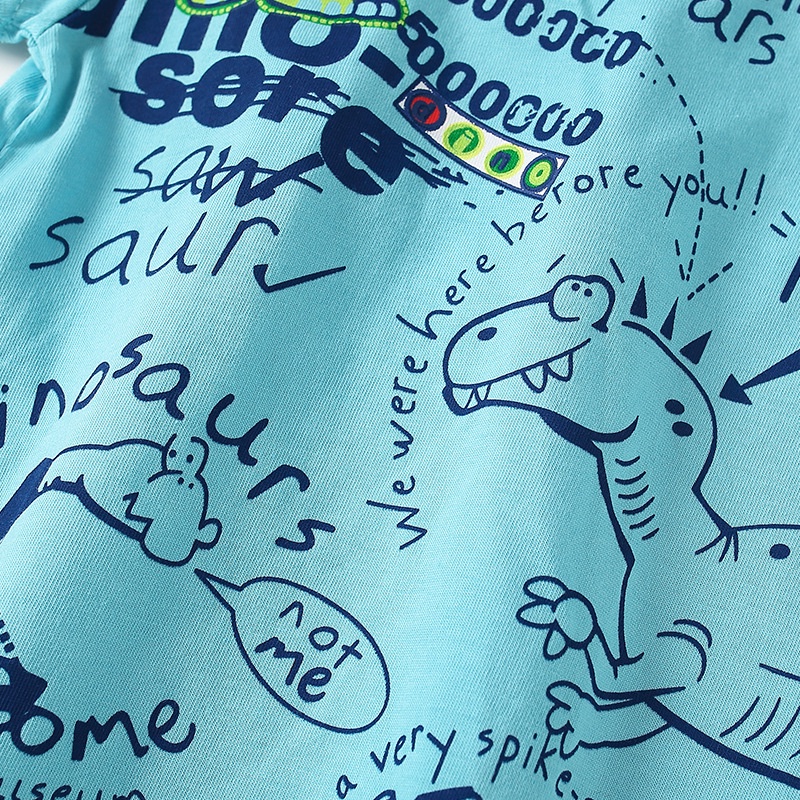 Áo Thun Cotton Tay Ngắn Cổ Tròn In Hình Khủng Long Hoạt Hình Dễ Thương Thời Trang Mùa Hè Cho Bé Trai
