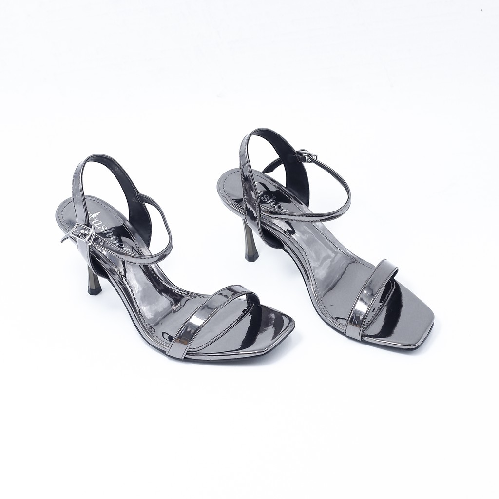 Sandal Gót Nhọn Mũi Vuông Quai Ngang Da Bóng 7cm Evashoes - Eva0030