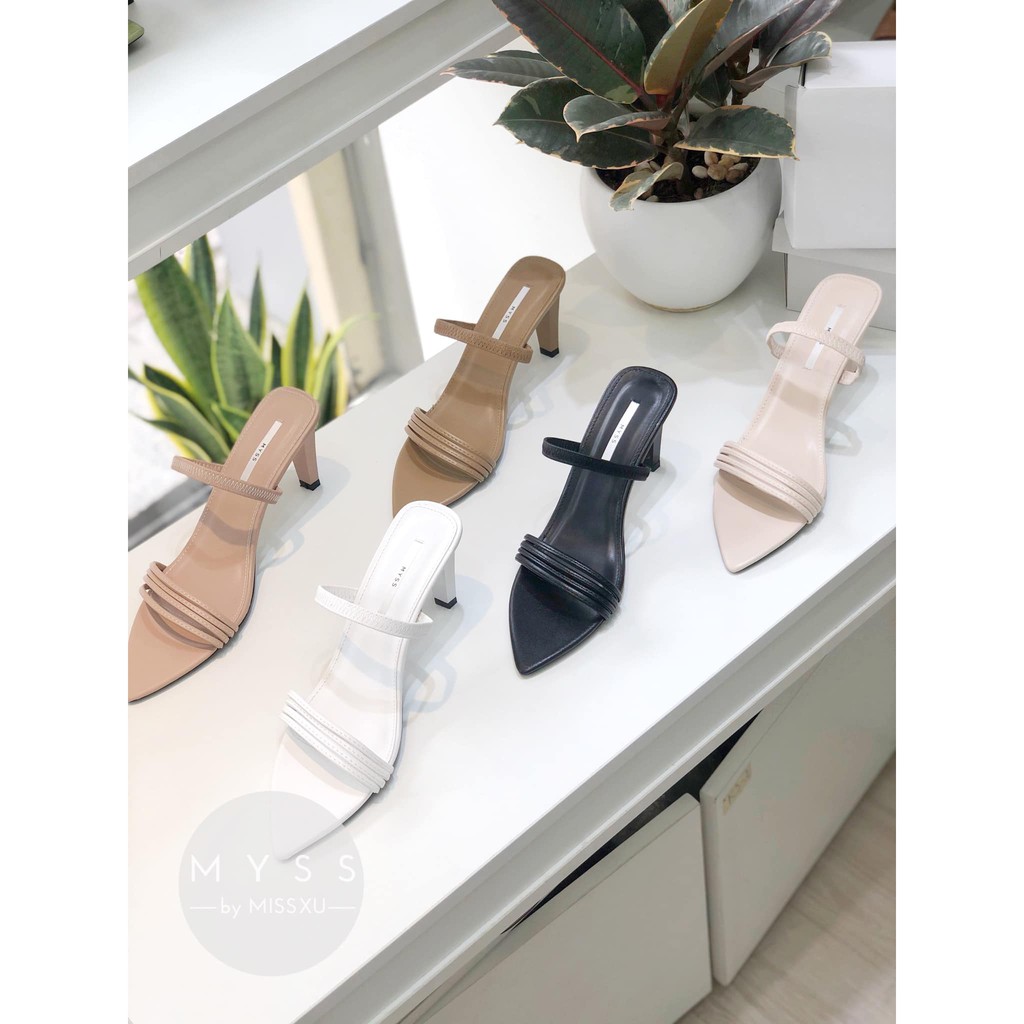Giày sandal nữ 4 dây mảnh phối thun 7cm gót nhọn thời trang MYSS - SD88