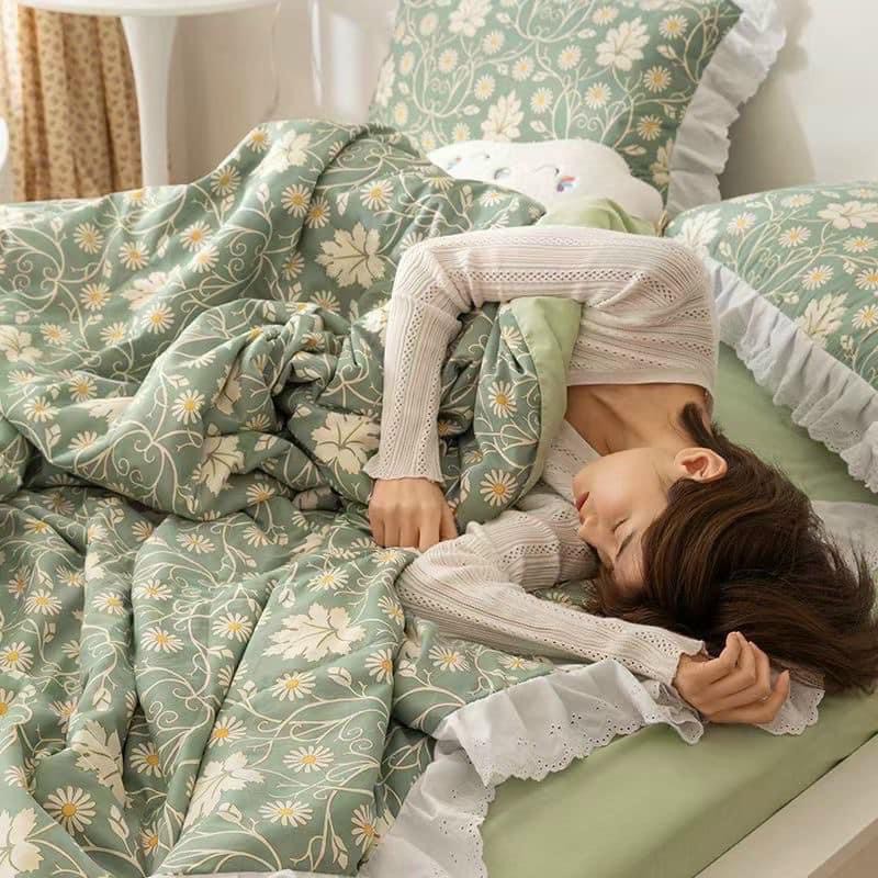 CHĂN GA GỐI ĐŨI BẠC HÀ 🍃🍃  𝐌𝐄̂̀𝐌 𝐌𝐈̣𝐍 𝐌𝐀́𝐓 🍃🍃 NHẬP KHẨU NGUYÊN SET CHĂN CHẦN BÔNG 4 MÓN