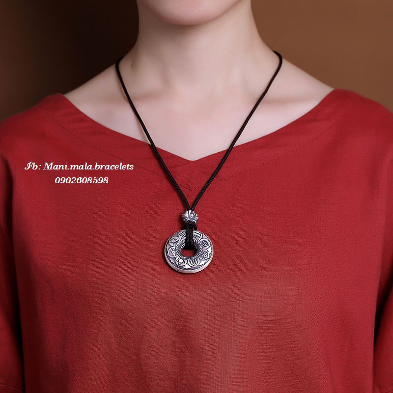 Mặt Dây Chuyền Bạc chạm Bát Bảo và Tâm Kinh