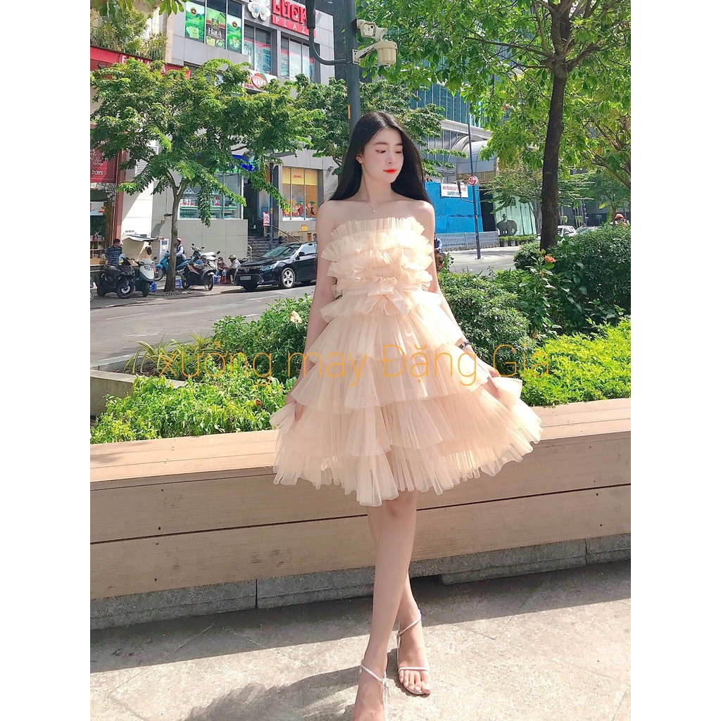 Đầm dạ hội lưới tầng xinh xắn, đầm dự tiệc lưới nhún sang chảnh Mã P4221