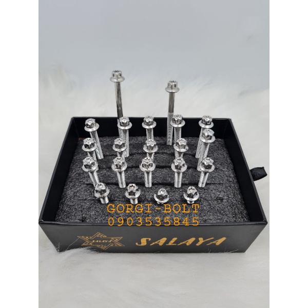 Ốc lốc máy salaya inox 304 sáng bong gắn nhiều loại xe