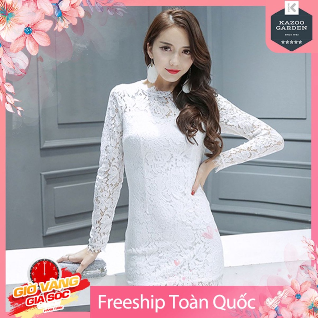 [Freeship - Sale sập sàn]Đầm Ren Dài Tay Kiểu Dáng Ôm Sát Cơ Thể Họa TIết Ren Hoa Bắt Mắt Nhiều Size Khác Nhau
