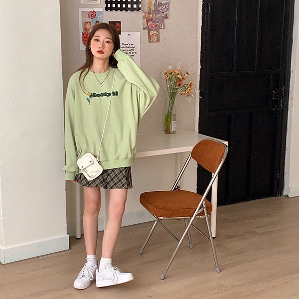 Áo Sweater Dáng Rộng In Họa Tiết Hoa Và Chữ Phong Cách Hàn Quốc Mới Cho Nữ