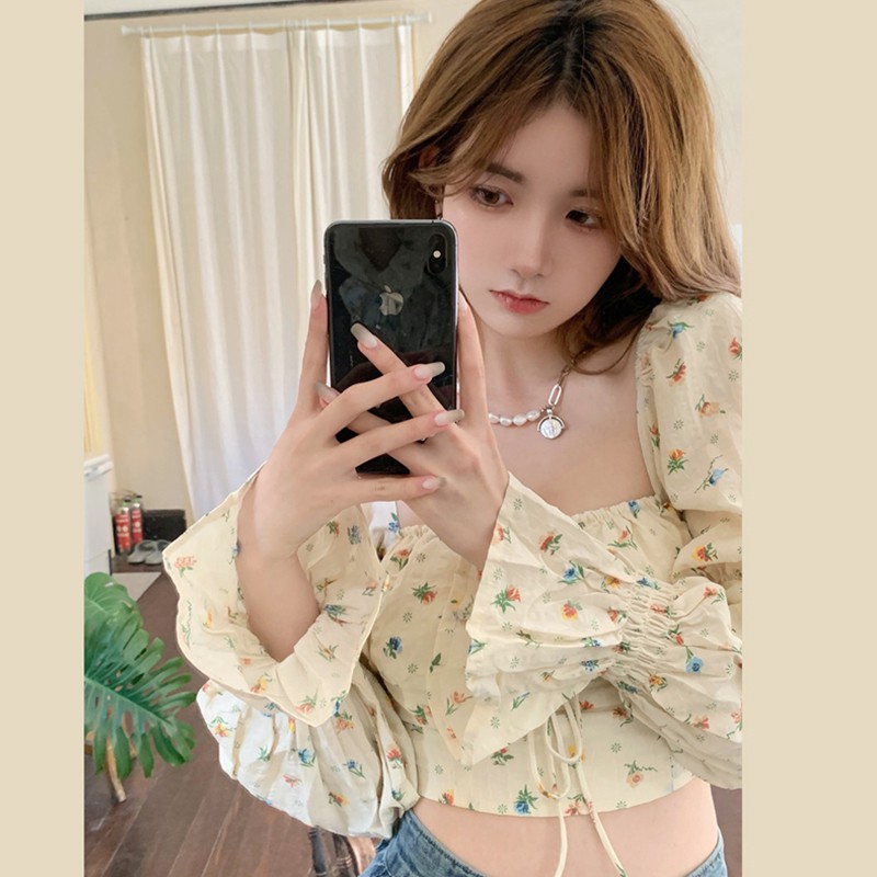 Áo Sơ Mi Ngắn In Hoa Kiểu Retro Thời Trang Mùa Xuân Cho Nữ