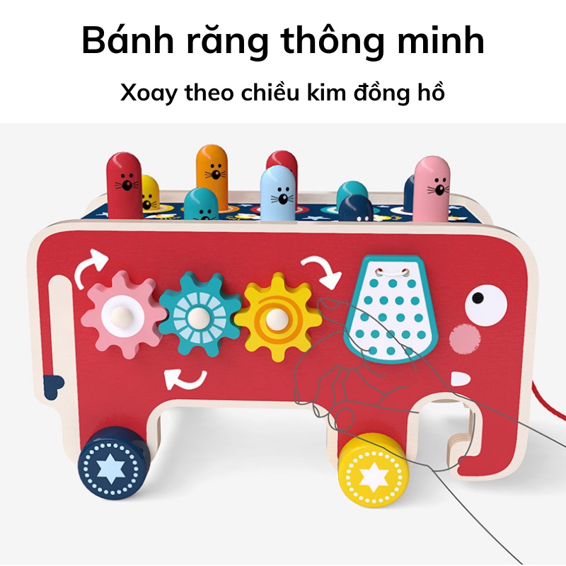 Đồ Chơi gỗ Đập Chuột Hình Con Voi Kết Hợp Trò Chơi Luyện Khả Năng Phản Xạ Cho bé, đồ chơi giải trí