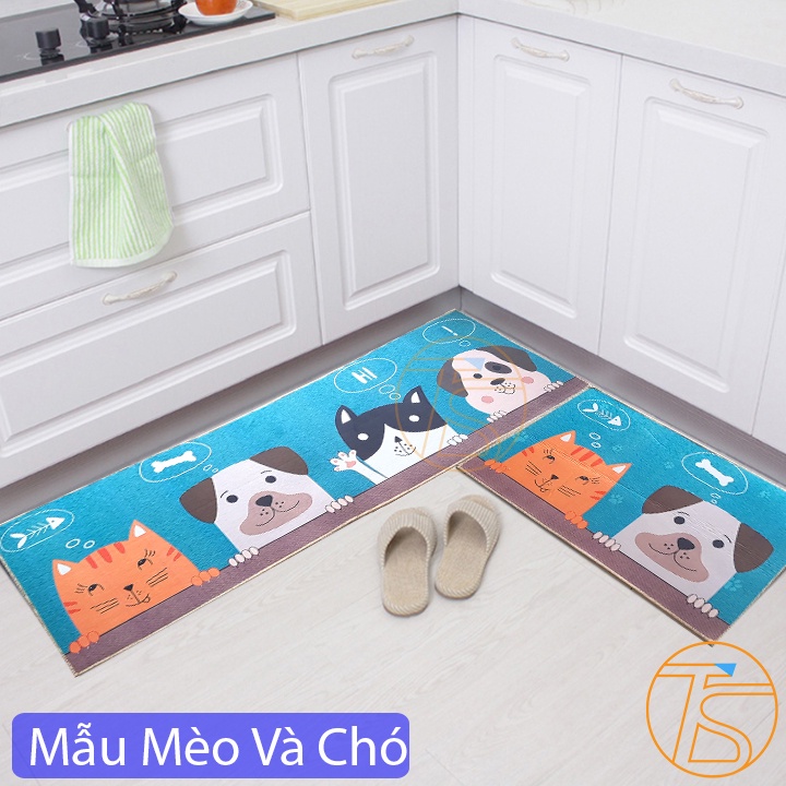 Bộ 2 Thảm Trải Sàn Nhà Bếp Có Chống Trơn Trượt Họa Tiết 3D Sôi Động - Thảm Thấm Nước Nhà Tắm