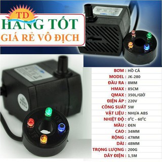 [5W, 4led] Máy Bơm Nước Chìm cho Hồ Cá, Hòn Non, Bộ Thác Nước