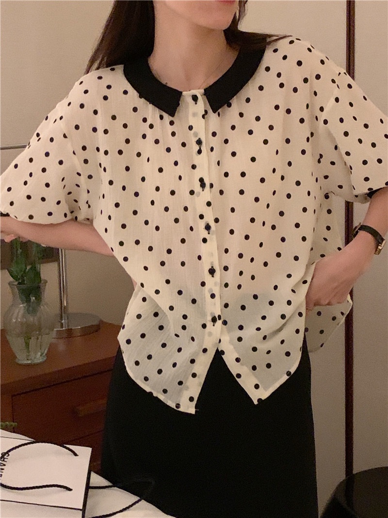 Áo Sơ Mi Chấm Bi Dáng Rộng Ngắn Tay Thời Trang Sành Điệu 53791