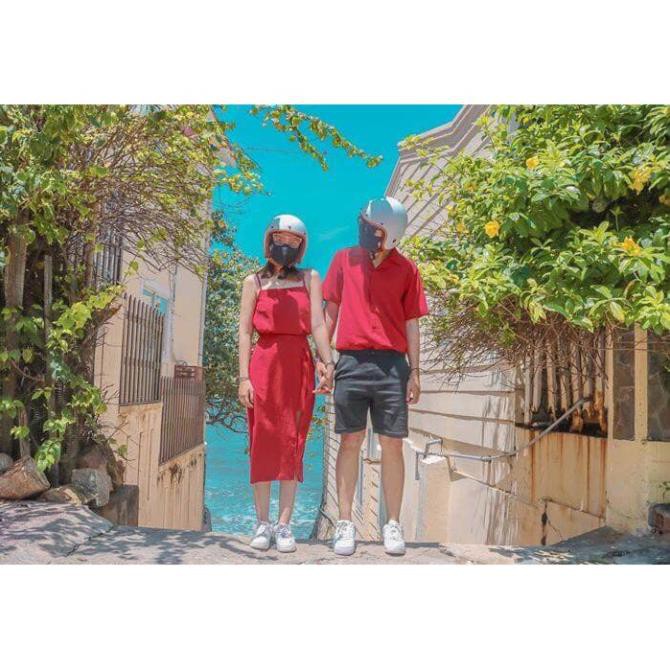 Áo đôi nam nữ 🥰FREESHIP🥰 Set áo váy sơ mi cặp couple màu đỏ, màu xanh đen Hàn Quốc Couple VSM- AV80 (có ảnh thật)  ྆ '