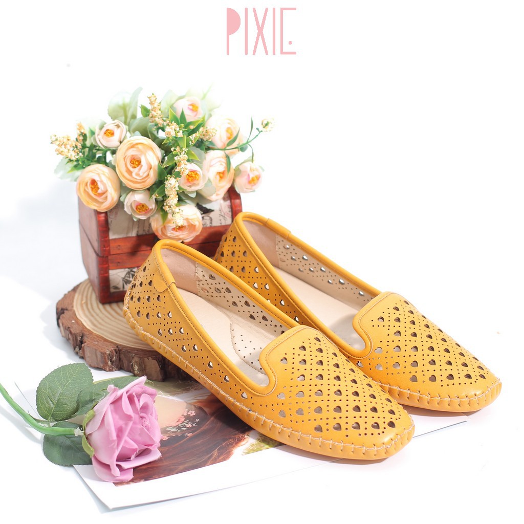 Giày Búp Bê Bệt Đế Âm Da Mềm Cut-out Màu Vàng Pixie P262