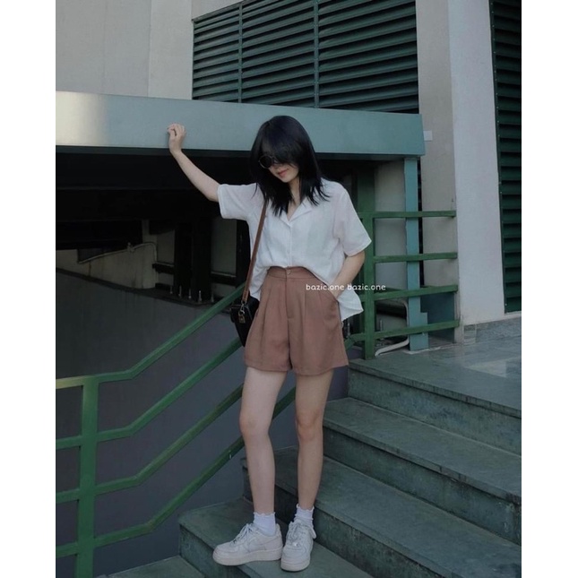 Quần sooc ống rộng xếp ly chun sau basic - Quần sôc giả váy siêu dễ mix đồ xinh xắn Vintage