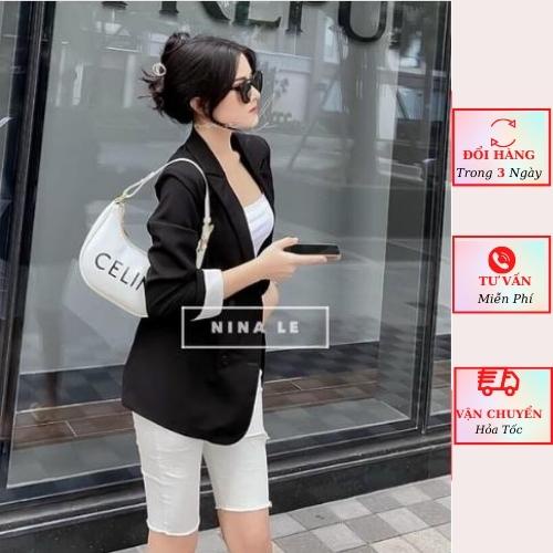 Áo vest blazer nữ 4 cúc kiểu hàn quốc dài tay công sở thanh lịch tay lật trắng