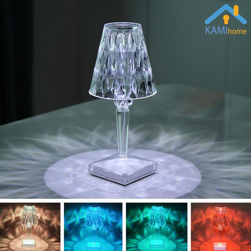 Đèn ngủ pha lê để bàn cảm ứng pin sạc tích điện led nhiều màu trang trí phòng ngủ phòng khách bàn ăn mã 26013