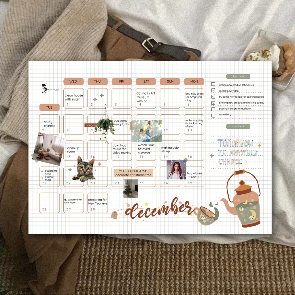 Bộ 12 tờ lịch kế hoạch hàng ngày 12 tháng dùng cho tất cả các năm A5, A6 / fantasy calendar / thetranstudio