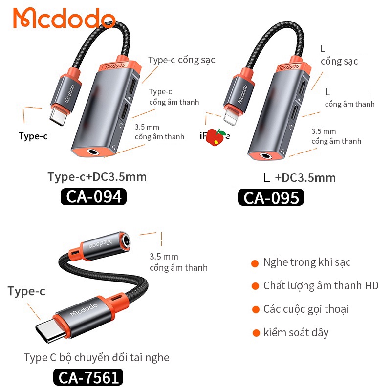 Cáp chuyển đổi tai nghe Mcdodo CA-094 hỗ trợ chơi game tiện dụng
