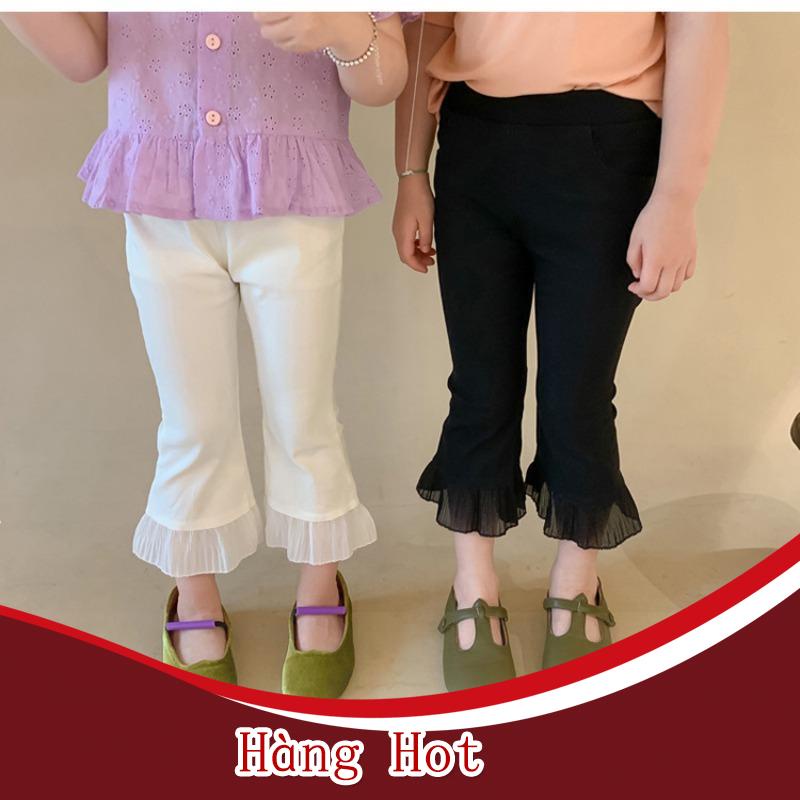 Quần Dài Ống Loe Viền Ren Eo Co Giãn Cho Bé Gái 3-8 Tuổi