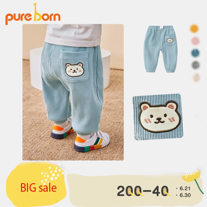 Quần Bé Trai, Bé Gái Pure Born Vải Len Tăm Hoạ Tiết mặt Thú 3D, Quần Dài Cho Bé Mặc Thu Đông - T35