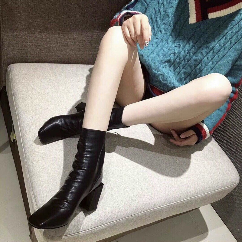 Giày Boots khóa kéo nữ SNU12 cao cổ da PU cổ lửng đế độn đế to bự đơn giản phong cách cá tính đi chơi đẹp