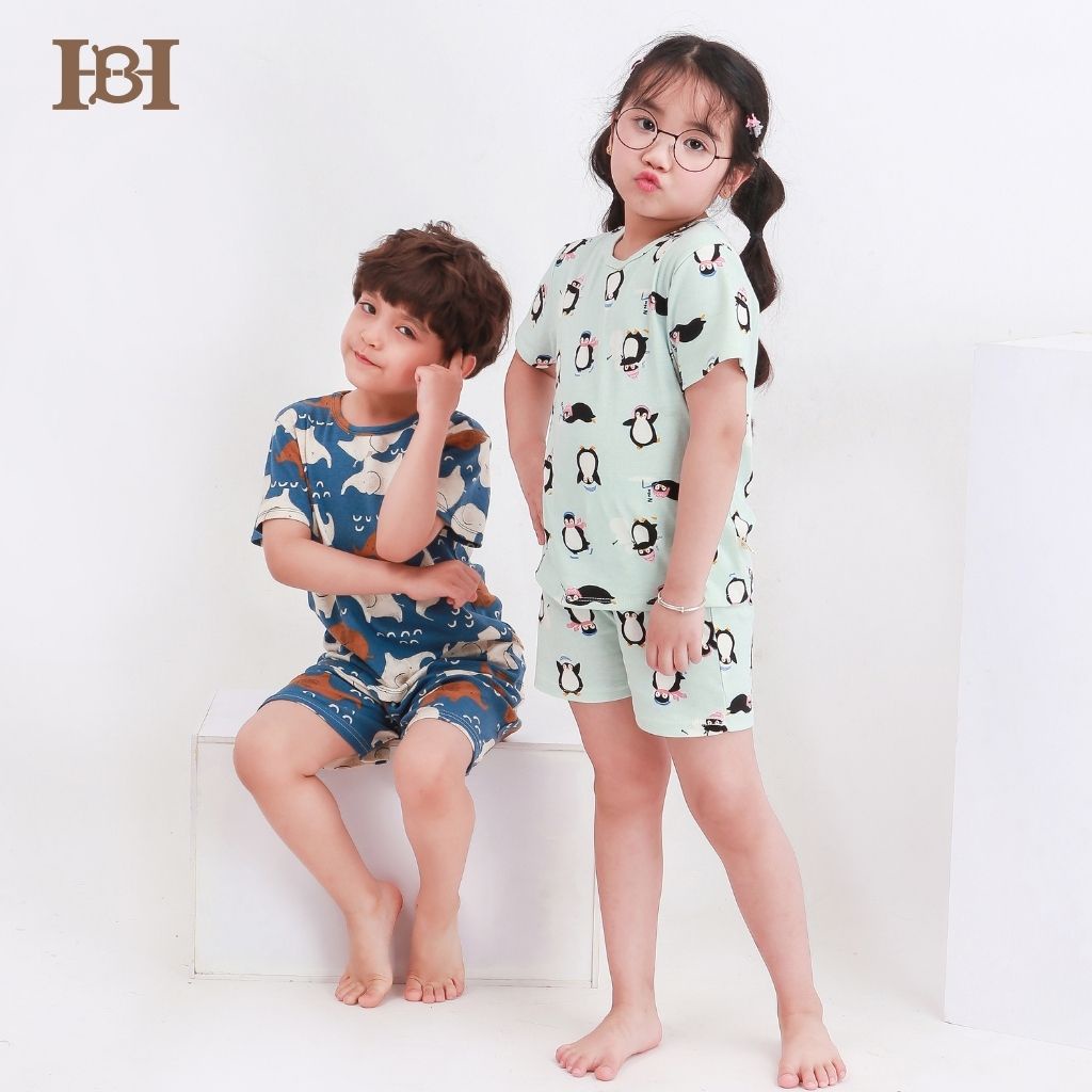 Bộ Quần Áo Thun Cotton Cộc Tay Hapiibabii Họa Tiết Động Vật Dễ Thương Cho Bé Trai Bé Gái Mặc Ở Nhà Mùa Hè (1-10 Tuổi)