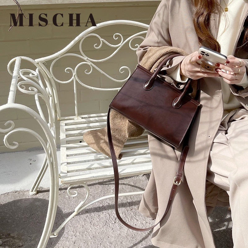 MISCHA Túi Xách Đeo Vai Da Sáp Màu Trơn Thời Trang Hàn Quốc