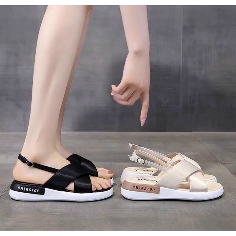 Sandal bánh mì cao 3p 2 màu đen kem siêu nhẹ quai chéo xuất xịn đi chơi, làm, du lịch đều xinh mã N100