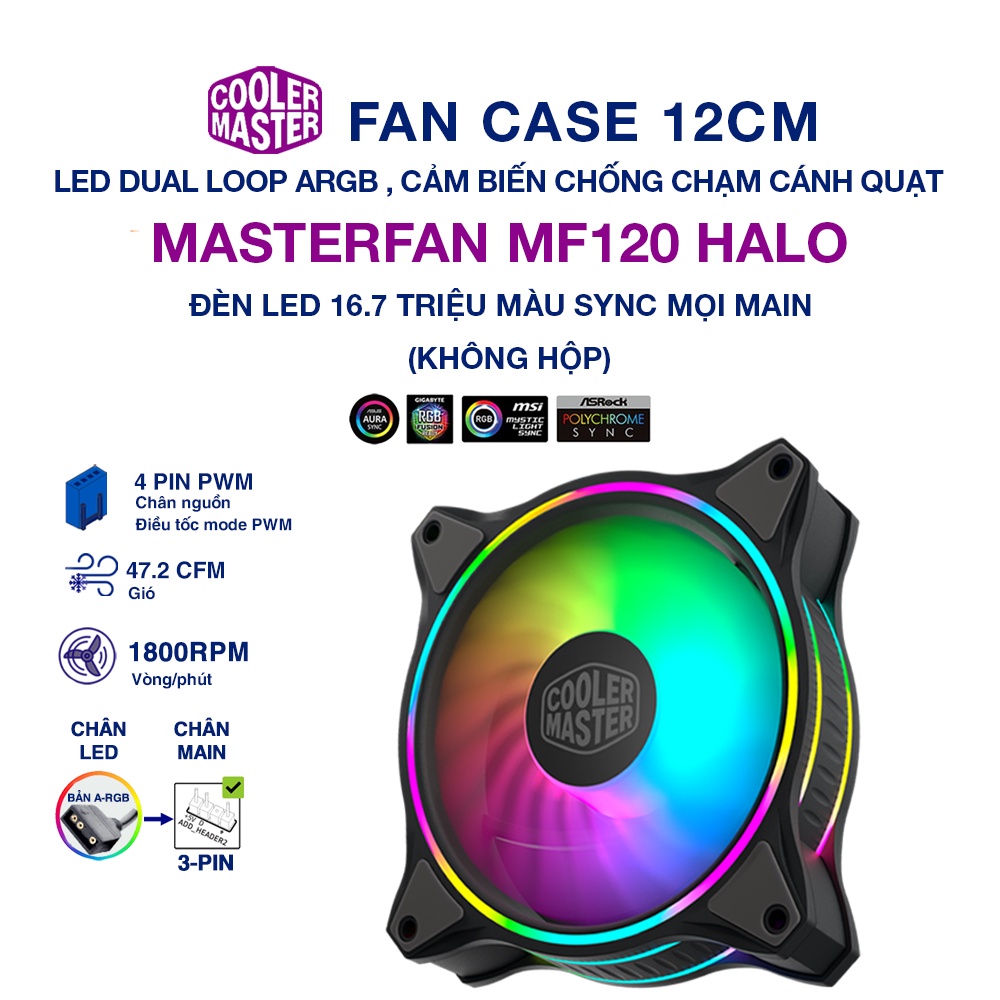 Quạt Fan Case 12CM Cooler master MF 120 Halo A-RGB - Quạt Fan Case 120 MasterFan MF120 Halo Dual Ring