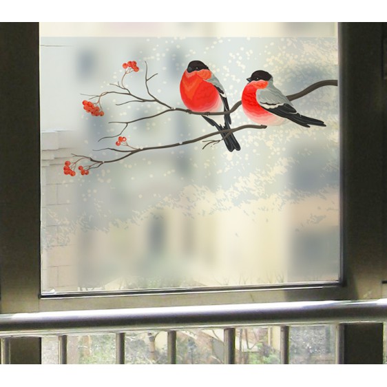 Decal trang trí kính cao cấp hai chú chim ( 60cm x 58cm )