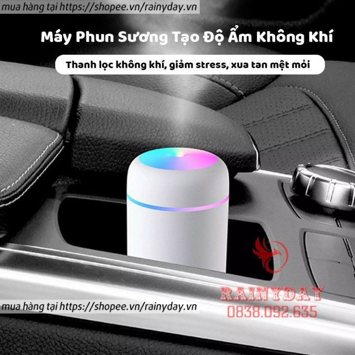 Máy phun sương tạo độ ẩm không khí mini cho xe hơi ô tô để phòng điều hòa usb có đèn led xoay 7 màu