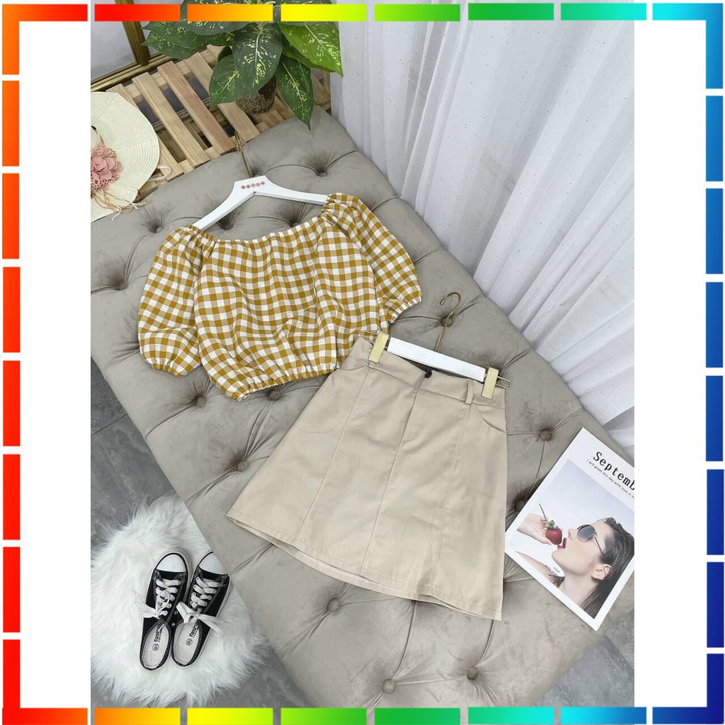 ( ẢNH THẬT ) - SET CROPTOP TAY BỒNG KÈM CHÂN VÁY CHỮ A KAKI CỰC NỮ TÍNH CHẤT ĐẸP ĐI CHƠI DU LỊCH | BigBuy360 - bigbuy360.vn