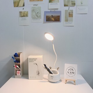 Đèn học để bàn pin sạc hình hươu chống cận 3 chế độ sáng -Đèn Led đọc sách pin sạc hình thú có khay đựng bút nút cảm ứng
